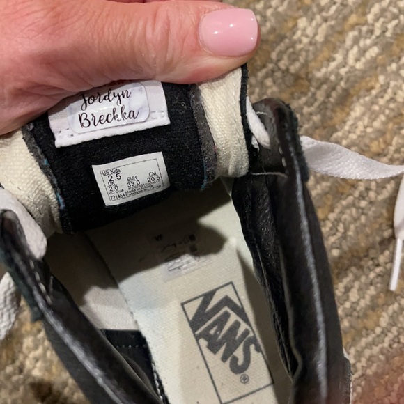 Kids Black/white suede and fabric high top sneakers. - Picture 2 of 5